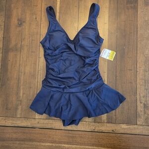 Womens Swim Ruffled Navy Swimsuit